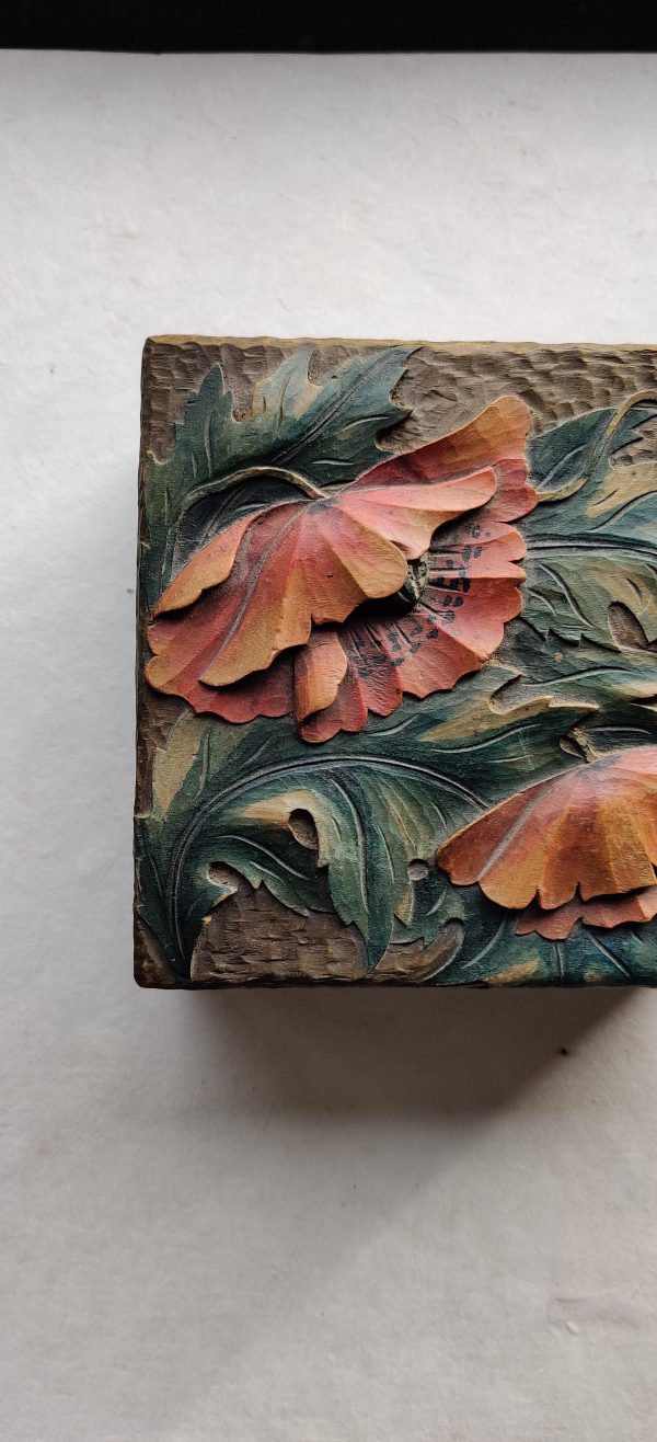 WOOD CARVED POPPY BOX - Afbeelding 2